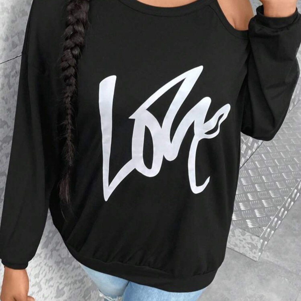 Plus Size LOVE Neck Drop Shoulder Shirt